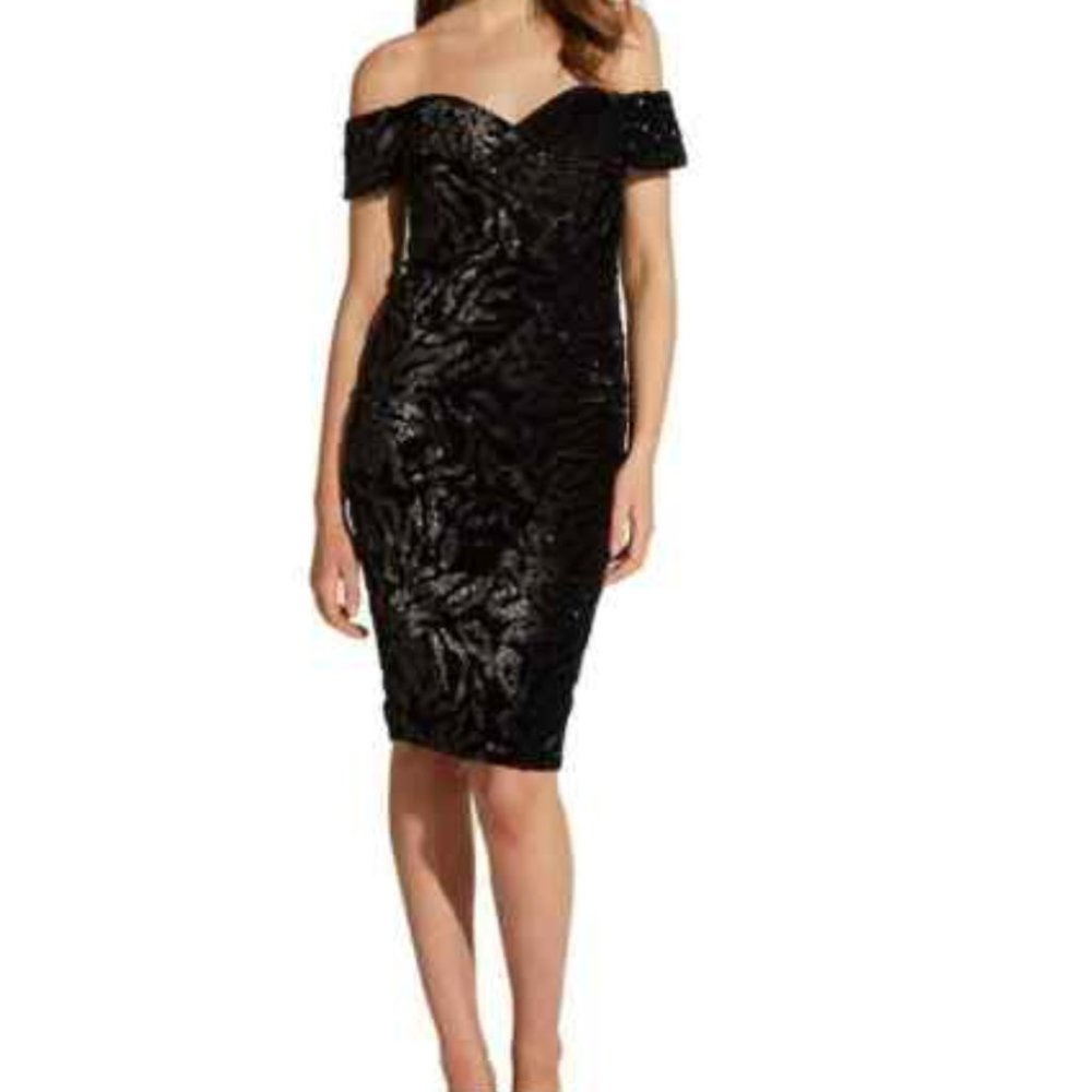 Bardot Black Sequin Velvet Off Shoulder Dress NWT